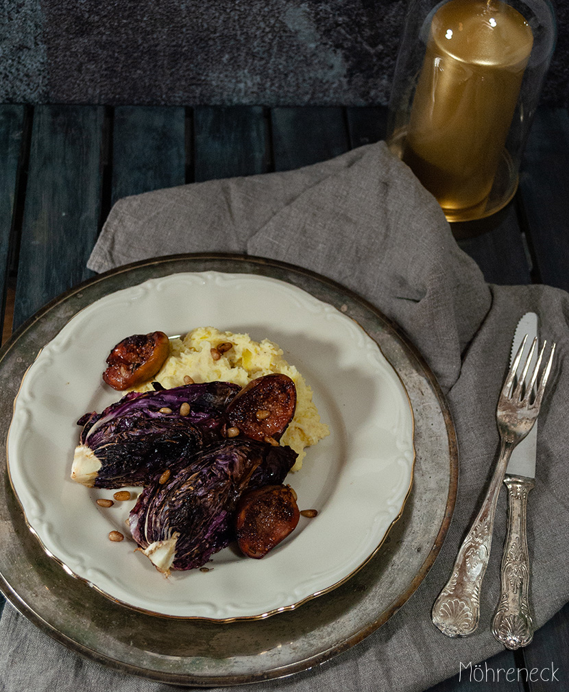 Gebratener Radicchio mit Feigen und Kartoffel-Sellerie-Püree