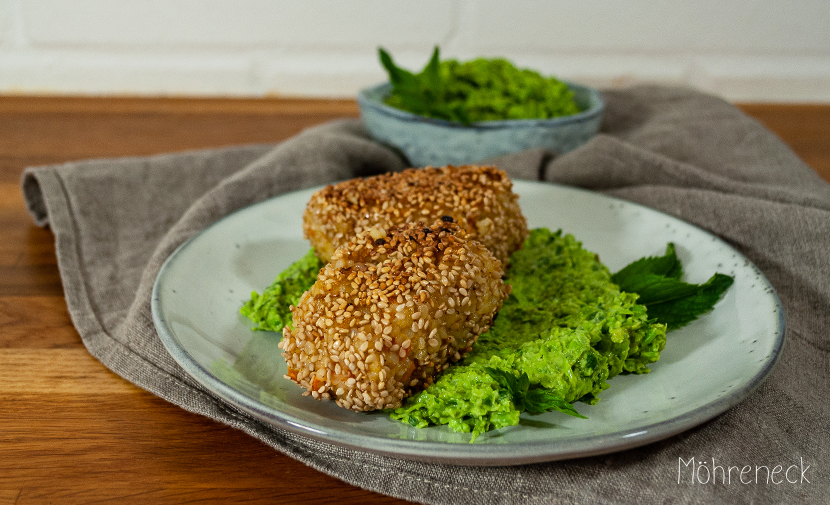 Bulgurköfte mit Erbsenhummus