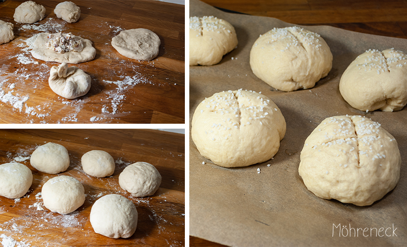 gefüllte Laugenbrötchen